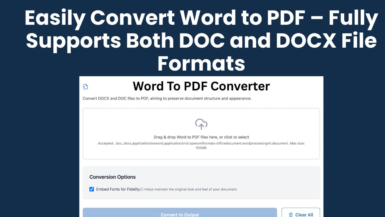 Word to PDF conversion interface showing a DOCX file being transformed into a PDF document with a progress bar and download button on a clean white background